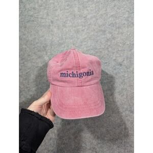 Michigonia Red Blue Washed Michigan Leather Back Strap Adams Dad Ball Hat